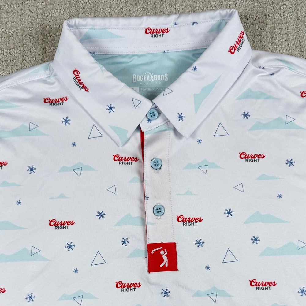 Bogey Bros Mens XL White Curves Right Mountains Performance Golf Polo Shirt